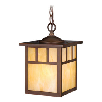 Mission 1 Light Bronze Outdoor Lantern Pendant Honey Glass