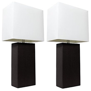2-Pack Modern Leather Table Lamps With White Fabric Shades, Black