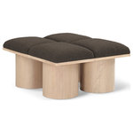 Meridian Furniture - Pavilion Black Boucle Fabric Bench, Brown, Natural Finish, 31" W X 36" D X 17.5" H - Bring valuable seating and remarkable style to your space with this Brown Pavilion boucle fabric bench, an exquisite balance of style and usability for the entryway, bedroom, and beyond. Crafted from oak veneer with a natural finish, this bench has a 4-inch-thick seat cushion that's channel-tufted for a touch of luxury. The bench's columnar bases add a dash of art deco design, making it a captivating focal point in any room.