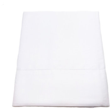 Hemstitch Cotton Sateen Flat Sheet, White, Queen