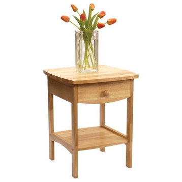 Curved End Night Stand Table, 1 Drawer, Natural