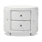 Davina Hollywood Glamour Oval 2-Drawer Faux Leather Upholstery Nightstand, White