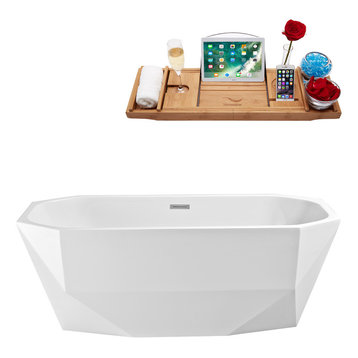 63" Streamline N-620-63FSWH-FM Soaking Freestanding Tub With Internal Drain