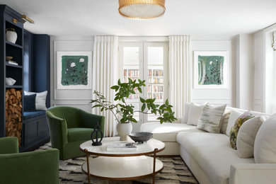 Example of a transitional living room design in Philadelphia