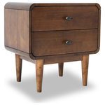 Ashcroft Furniture Co. - Clifford Mid Century Modern Walnut Nightstand Bed Side Table - Complete your bedroom furniture accessories with this stylish Mid-Century Modern nightstand. These bedside tables are constructed with solid wood in a rich walnut color, making them an eye-catching addition to any bedroom or living room. The vintage design of the nightstand creates a cozier and elegant living space.