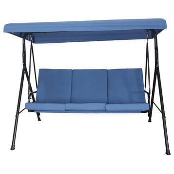 Home Beyond 3-Person Steel Fabric Outdoor Porch Swing Canopy With Stand, Blue