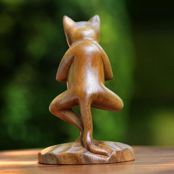 Vrkasana Yoga Kitty Wood Sculpture, Indonesia