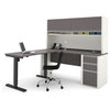 L-Desk With Hutch Including Electric Adjustable Table