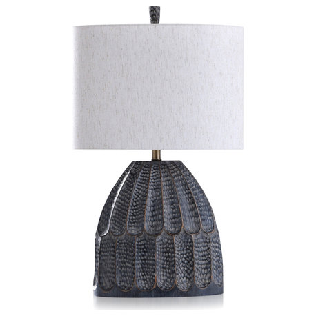 Transitional Black Hammered Texture Moulded Table Lamp, Sage Finish