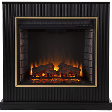 Crittenly Electric Fireplace, Engineered Wood, Poplar, Metal, Resin, Glass