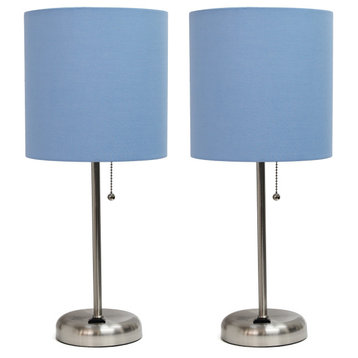 LimeLights Stick Lamp with Charging Outlet and Fabric Shade Two Pack Set