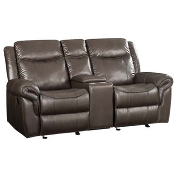 Acme Lydia Motion Loveseat With Console, Brown Leather Aire