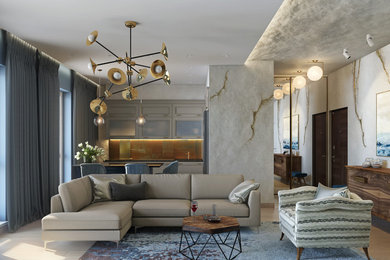 Свежая идея для дизайна: гостиная комната в современном стиле с зоной отдыха - отличное фото интерьера