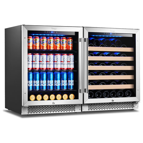 Yeego 48" Dual Zone Beverage Wine Cooler 52-Bottles 140-Cans Combo Built-in