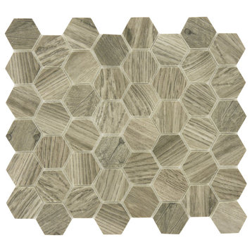 12.75"x11.25" Woodlandon Recycled Matte Glass Tile, Russian Pine Gray