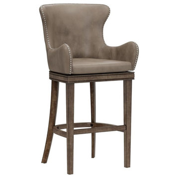 Bowery Hill 44.25"H Contemporary Faux Leather Swivel Bar Stool in Rustic Gray