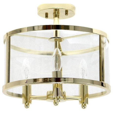Elegant Designs 13" Iron and Glass 3Lt Round Semi-flushmount Gold
