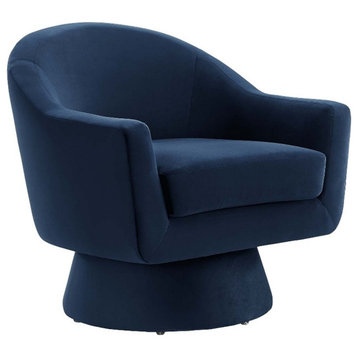 Modway Astral Upholstered Modern Velvet Fabric & Wood Swivel Chair in Blue