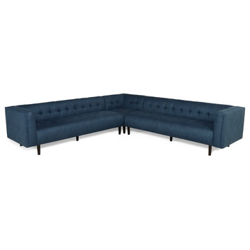 Konnor Fabric Sectional Sofa, Navy Blue/Dark Brown