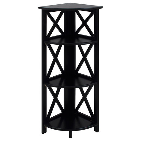 Montego 3-Shelf Corner Folding Bookcase With Mantel Top, Black