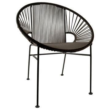 Concha Indoor/Outdoor Handmade Dining Chair, Black Weave, Black Frame