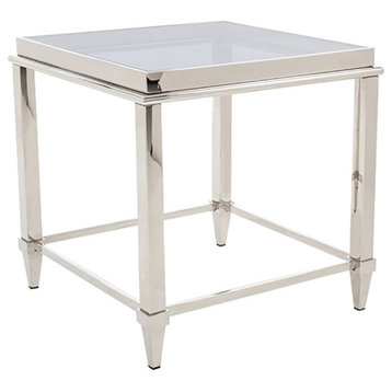 Modrest Agar Modern Tempered Glass & Stainless Steel End Table in Silver