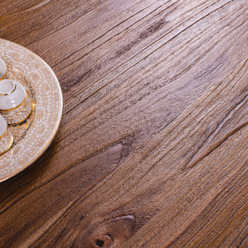 Hand Crafted Solid Teak Farmhouse Dining Table in Sandblasted Autumn
