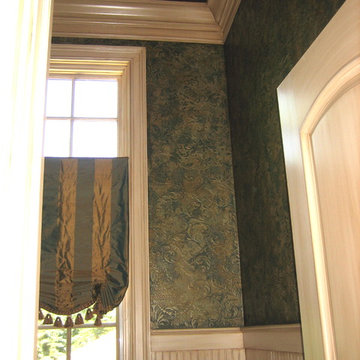 hand painted anaglypta wallpaper, glazed woodwork, copper ceiling