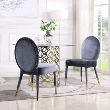 Set of 2 Dining Chair, Armless Design With Velvet Padded Seat & Oval Back, Grey