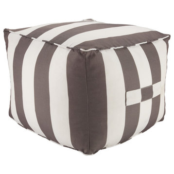 Chatham Indoor and Outdoor Striped Gray and White Cuboid Pouf