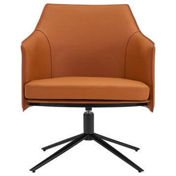 Signa Lounge Chair Leatherette with Matte Black Steel Legs, Cognac