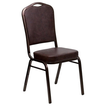 Bowery Hill Vinyl/Metal Crown Back Banquet Stacking Chair in Brown