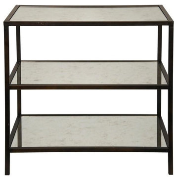 Gannon 3 Tier Side Table, Metal and Antiqued Mirror