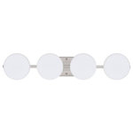 Besa Lighting - Besa Lighting 4WS-773807-LED-SN Ciro - 30.38" 20W 4 LED Bath Vanity - Ciro's low-profile round shape is handcrafted Opal glass. This modern wall light offers flexible design potential for a variety of bath/vanity decorating schemes. Mount horizontally or vertically. ADA-Compliant. Our Opal glass is a soft white cased glass that can suit any classic or modern decor. Opal has a very tranquil glow that is pleasing in appearance. The smooth satin finish on the clear outer layer is a result of an extensive etching process. This blown glass is handcrafted by a skilled artisan, utilizing century-old techniques passed down from generation to generation. The vanity fixture is equipped with plated steel square lamp holders mounted to linear rectangular tubing, and a low profile square canopy cover. These stylish and functional luminaries are offered in a beautiful Chrome finish.  Mounting Direction: Horizontal/Vertical  Shade Included: TRUE  Dimable: TRUE  Color Temperature:   Lumens: 450  CRI: +  Rated Life: 25000 HoursCiro 30.38" 20W 4 LED Bath Vanity Chrome Opal Matte GlassUL: Suitable for damp locations, *Energy Star Qualified: n/a  *ADA Certified: YES *Number of Lights: Lamp: 4-*Wattage:5w LED bulb(s) *Bulb Included:Yes *Bulb Type:LED *Finish Type:Chrome