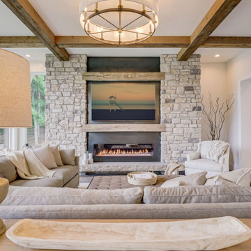 Reclaimed Box Beams and Mantel in Modern Modern Great Room