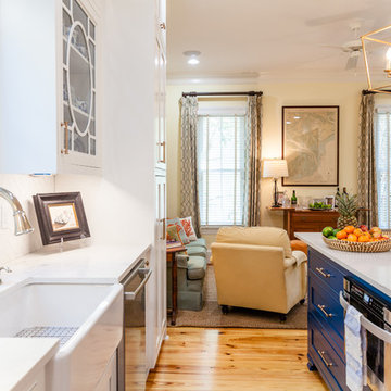 The microwave drawer is conveniently located in the island.