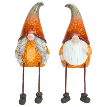 Pumpkin Gnome With Dangle Legs, 2-Piece Set, 8"H Terra Cotta