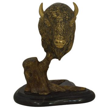 Bison Head Bronze Statue -  Size: 8"L x 5"W x 9"H.