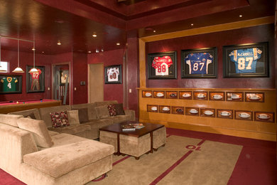 Inspiration for a contemporary home theatre in Houston.
