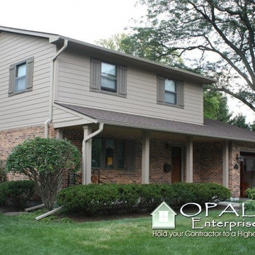 Hardie Khaki Brown Siding & Timber Bark Trim, Matching Gutters in St Charles