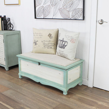 Cheungs Home Entryway Modern Shabby Bench Chest with Seat Cushion