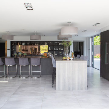 Grey Kitchen With Two Islands & Utility Room