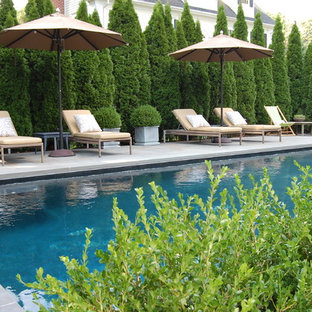 Mittelgroßes Klassisches Sportbecken hinter dem Haus in rechteckiger Form in New York