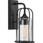 Progress Lighting - Watch Hill 1-Light Textured Black Clear Seeded Glass Outdoor Wall Light - Incorporate a timeless style inspired by Victorian-era gaslight fittings with the Watch Hill Collection 1-Light Textured Black Clear Seeded Glass Farmhouse Outdoor Small Wall Lantern Light.