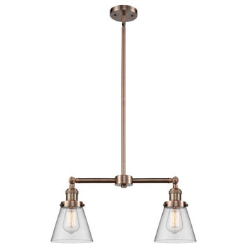 2-Light Small Cone 22" Chandelier, Antique Copper, Glass: Clear