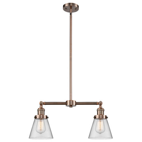 2-Light Small Cone 22" Chandelier, Antique Copper, Glass: Clear