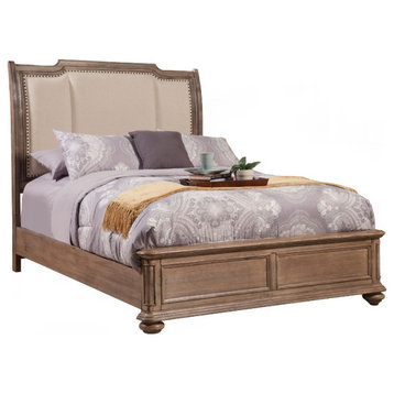 Benzara BM171796 Wooden Queen Size Upholstered Sleigh Bed, French Truffle Brown