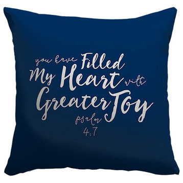 "Psalm 4:7 - Scripture Art in White and Navy" Pillow 20"x20"