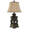 Persian Style Lions Den Table Lamp in Majestic Gold and Round Bell Shade