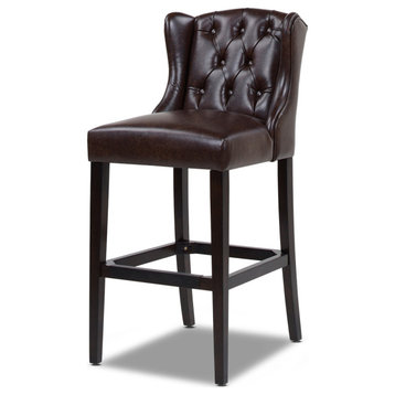 Richmond Armless Wingback Tufted Bar Stool, Vintage Brown Faux Leather, 31" Bar Seat Height